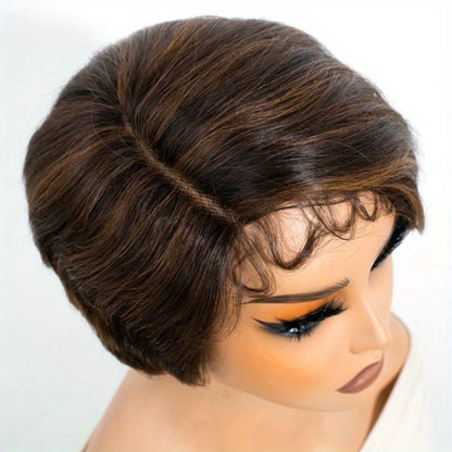Body Wave Bob Wig Human Hair 4x1 Lace Frontal Glueless Pre Cut 6 Inch Highlight Brown Lace Front Wig for Women Beginner Friendly