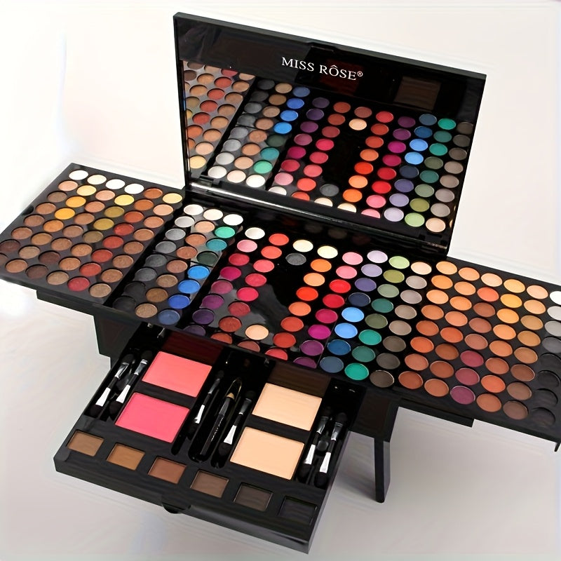 [Easter Mother's Day] MISS ROSE 190-Color All-in-One Full Face Makeup Palette Kit, 4-in-1 Eyeshadow Blush Powder Eyebrow, Durable Fadeless Shiny Natural Foundation, 8 Brushes Mirror Set, Professional For Women Girls Beginners, Perfect Gift For Easter & Mo