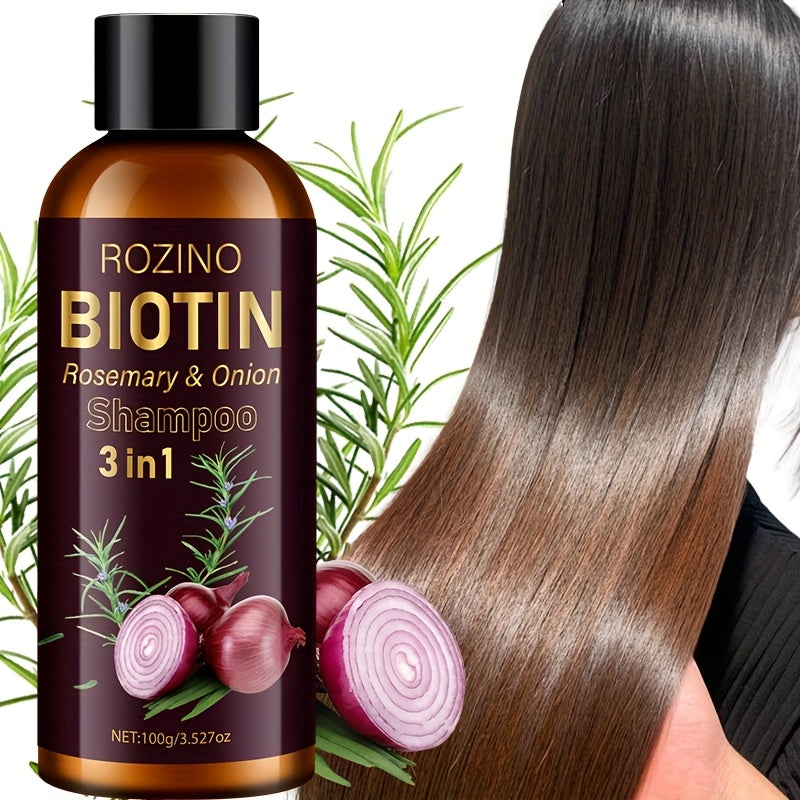 3.527Oz 3-In-1 Shampoo with Rosemary, Biotin, Onion, for Damaged Hair Scalp, Nourishes And Shines Hair, Cleanses Loose Scalp Debris, Strengthens Hair, Moisturizes Hair Roots, Revitalizes Hair/Hair'S Beauty