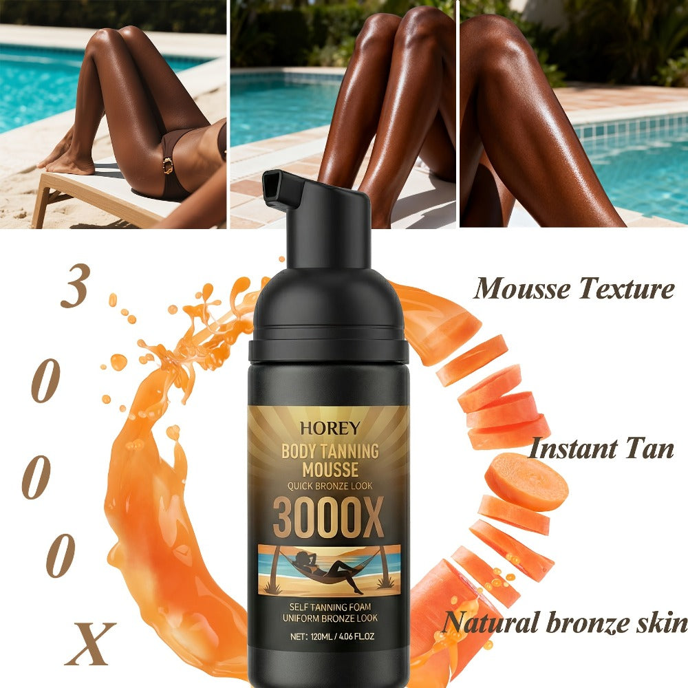3000X 4.06oz Summer Deep Brown Tanning Mousse- Enriched with Carrot And Coconut Oil- Summer Glow for Bronzed Skin- Hydrating& Tanning- Fashionable Wheat-Toned Complexion- Effect: Medium-Dark to Dark Skin Tones