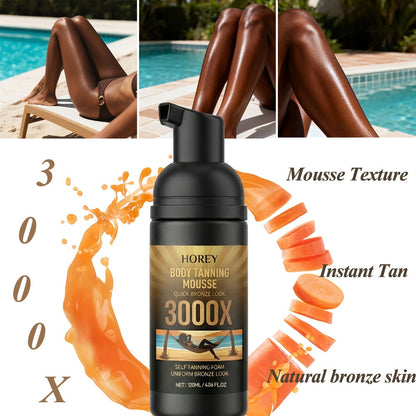 Sunless Self Tanning Mousse Deep Brown 3000X for Medium Dark to Dark Skin - Streak-Free Bronzing Foam with Carrot Oil & Coconut Oil, Hydrating Fake Tan 60ML