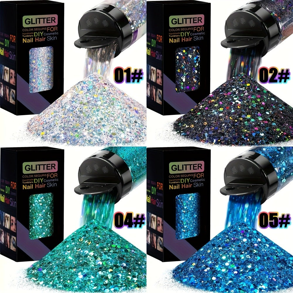 4 Boxes of Mixed Holographic Chunky Glitter, 200g Mixed Laser Diamond Metallic Flakes for Crafts, Epoxy Resin Glass Cups Scrapbooking Festive Decorations Art Ornaments, Scrapbooking Supplies, Tumbler Decoration, Shiny Flakes, Sparkling Accents