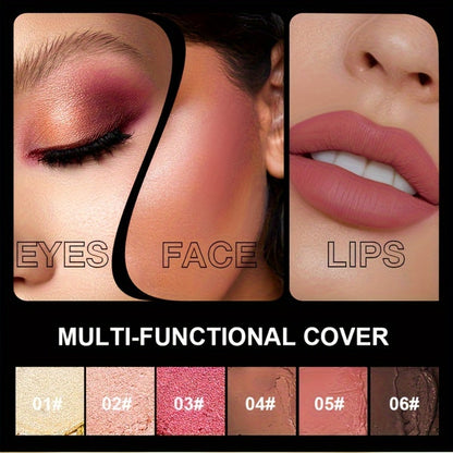 3-in-1 Makeup Stick Set 6pcs — Blush, Eye Shadow & Highlighter Stick, Waterproof Long-Lasting, Moisturizing Pink & Brown Shades, Multi-Use Color Correcting for All Skin Tones