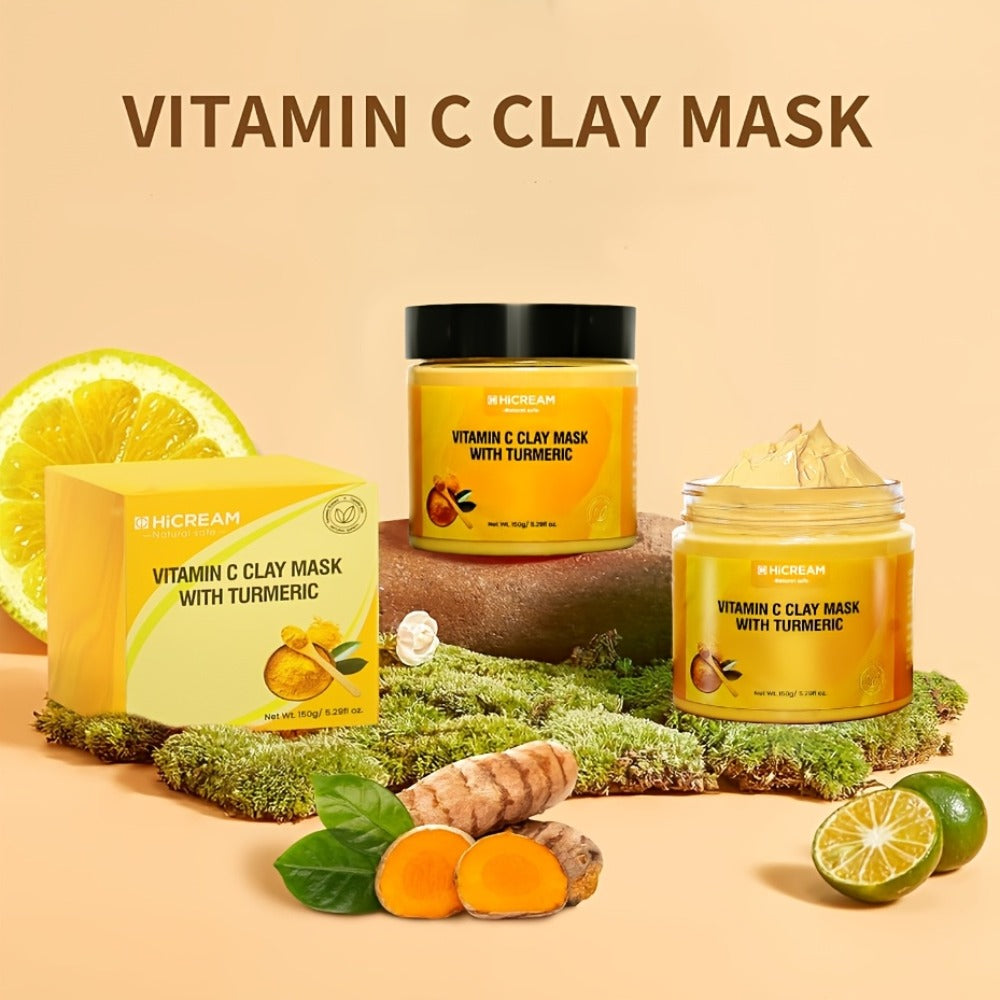 Turmeric Vitamin C Clay Facial Mask 1pc, Deep Cleansing Skin Care Mask for Autumn & Winter, Rich In Kaolin & Aloe for Moisturizing, Brighten Skin, Christmas & Halloween Gifts, Korean Skincare Product, Improve The Look Of