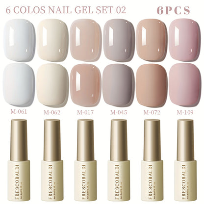 Gel Nail Polish Set 6pcs Solid Color Self-Leveling Soak-Off LED UV Nail Art Polish Popular Colors Daily Salon Manicure Kit Women