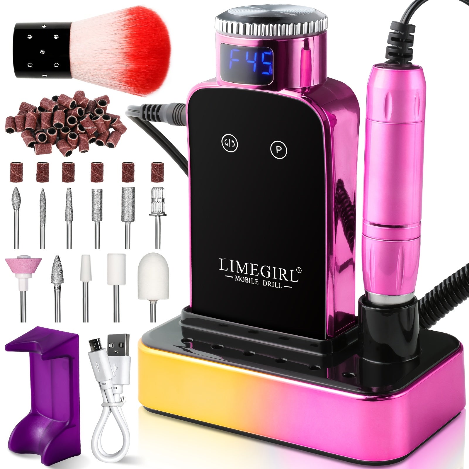 Electric Nail Drill Machine, 45000RPM Professional Nail File Cordless Rechargeable Nail Efile for Acrylic Gel Nails, Manicure Pedicure Polishing Shape Tools for Salon Home Use- Nail Drill