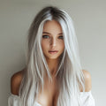 26 - Inch Elegant Women'S White Ombre Straight Wig With A - Line Bangs. Made Of Heat - Resistant Synthetic Fiber, Glue - Free, Breathable & Ultra - Light For All - Day Comfort And A Natural Look. Perfect For Daily Wear, Festivals And Parties