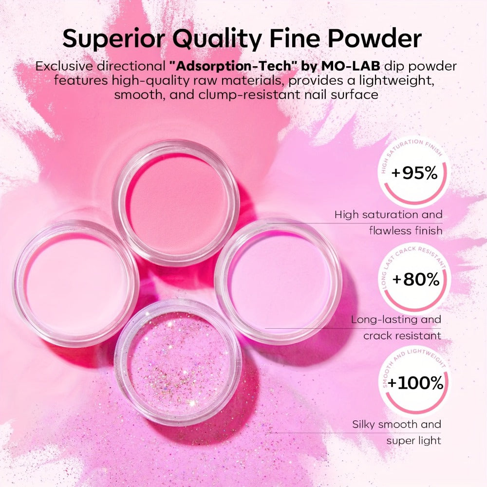 A Starter Kit for Dip Powder Nails, Including Four Shades of Light Hot Pink Glitter Powder, Essential Liquids Like Base And Top Coat, And an Activator for French Nail Designs, Ideal for Home Manicures Or As a Gift for Mother'S Day