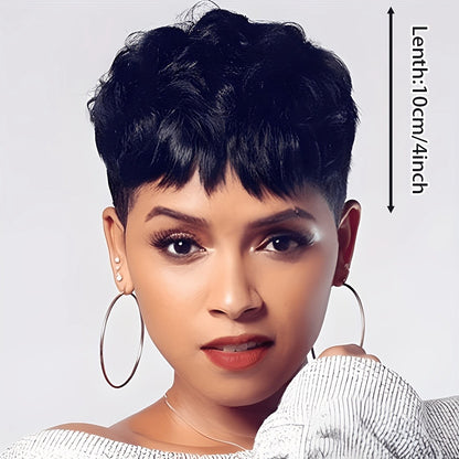 Short Pixie Cut Wig Synthetic Body Wave Heat Resistant for Women Rose Net Cap 4 Inch Multi Color Black Brown Red Blue Purple Green