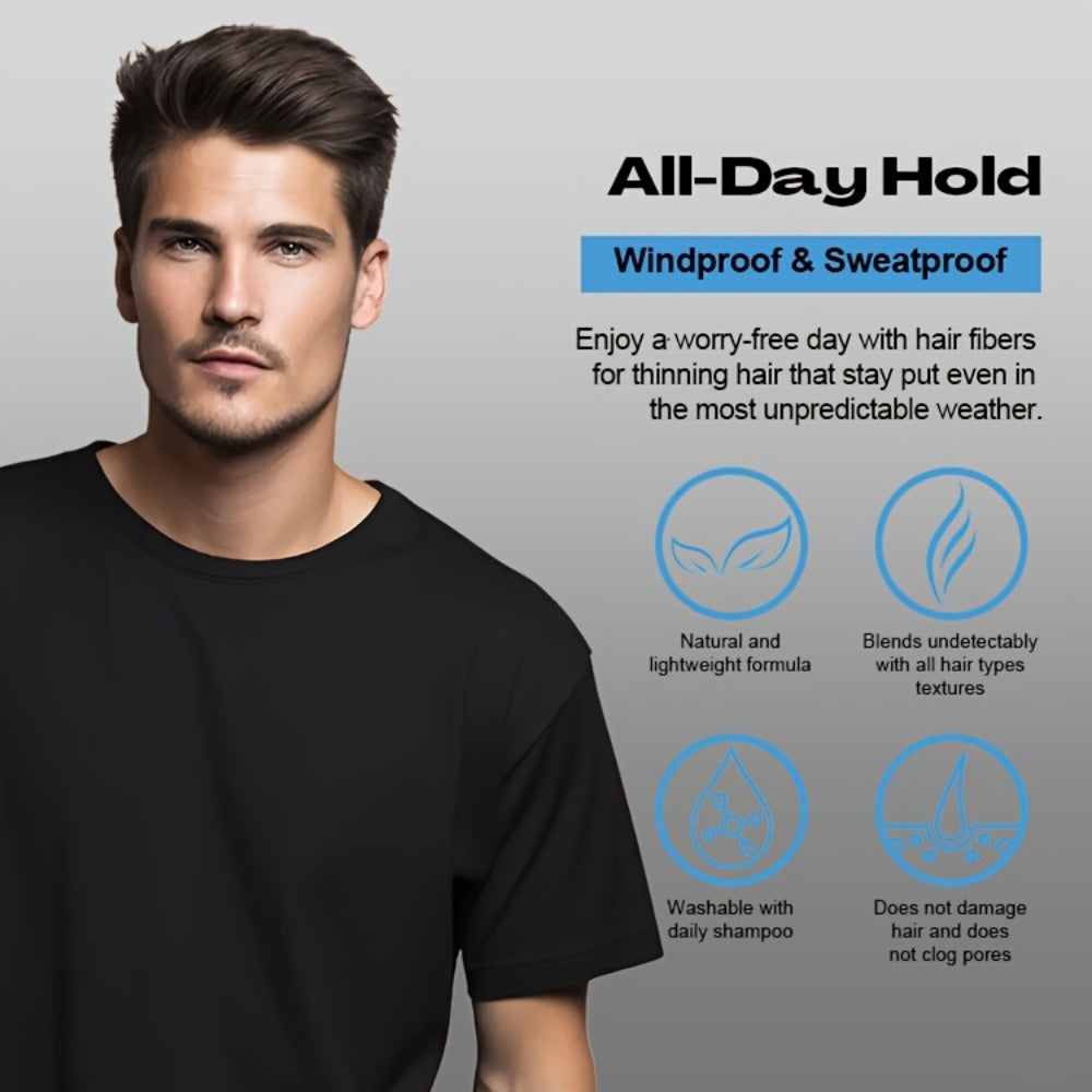 Hair Building Fibers Instant Thickening Powder for Thinning Hair — Natural Volume & Density, All-Day Hold, Washable & Non-Staining, 7 Color Options for All Hair Shades
