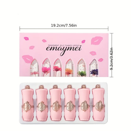 Lipstick Set 6-Pack – Moisturizing Transparent Petal Gloss Lip Color in Berry & Nude Shades, Long-Lasting Hydrating Formula, Prevents Dryness, Gift for Women