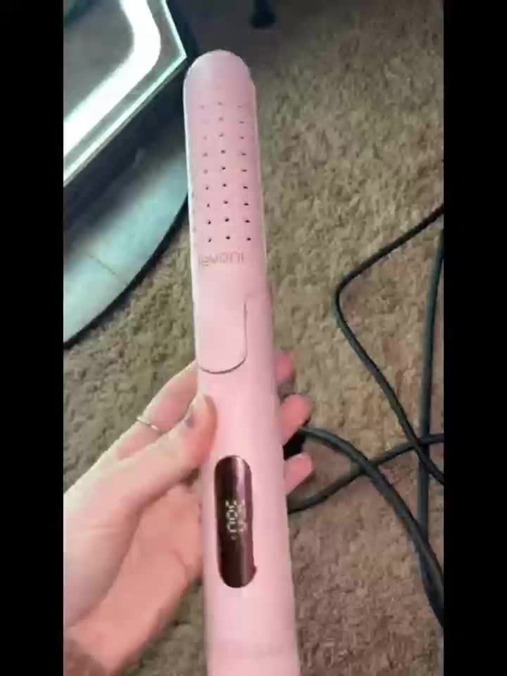 2-in-1 Pink Heated Curling Iron, Flat Iron and Curler, Heat-Free Curling Iron, 360° Adjustable, 5-Level Hot/Cold Air Adjustment, Fast & Dual Voltage, for Long and Short Hair