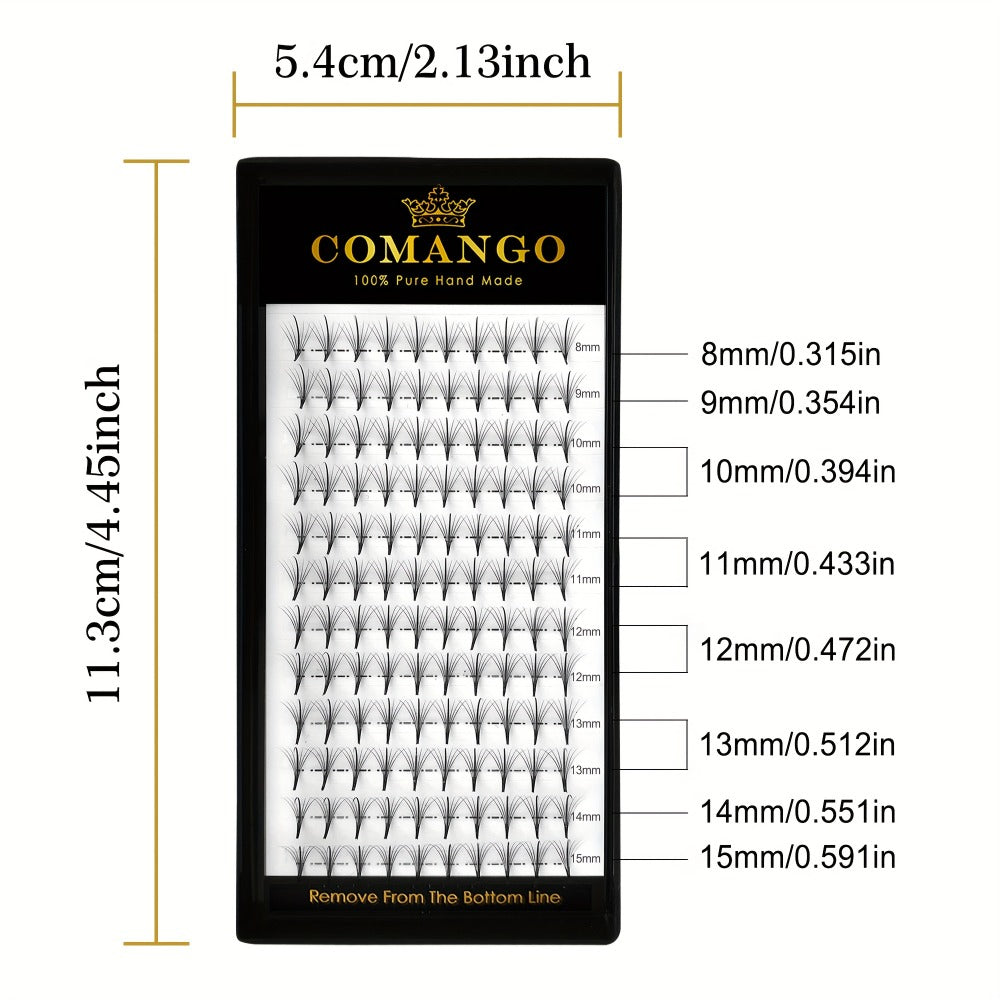 CoMango 120Fans Premade Wispy Fan Lashes - 5D/7D/9D Volume, Individual Sandwich Faux Mink Spike Stem, Fluffy Pointy Base, Natural Look, Options for Beginners, Beginner Eyelash Extensions, Fluffy Lash Extensions, Curlable Lashes Durable Adhesive