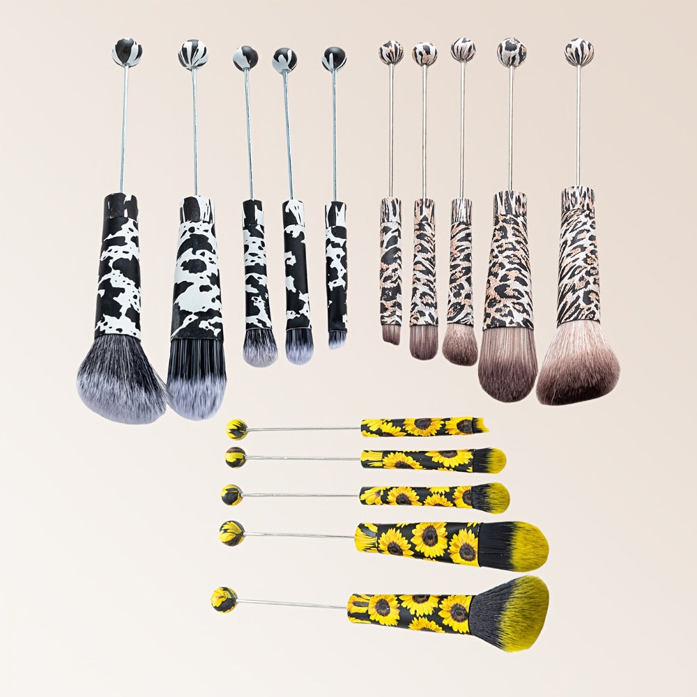 15pcs Metal Handle Beadable MakeupBrush Set, BeautyTools, IncludesPowder Blusher Brush, Slant Head Eye, Weddings, Anniversary, Birthday Girl Best Friend Teacher'S Day, Halloween, Christmas Gifts, Party Supply
