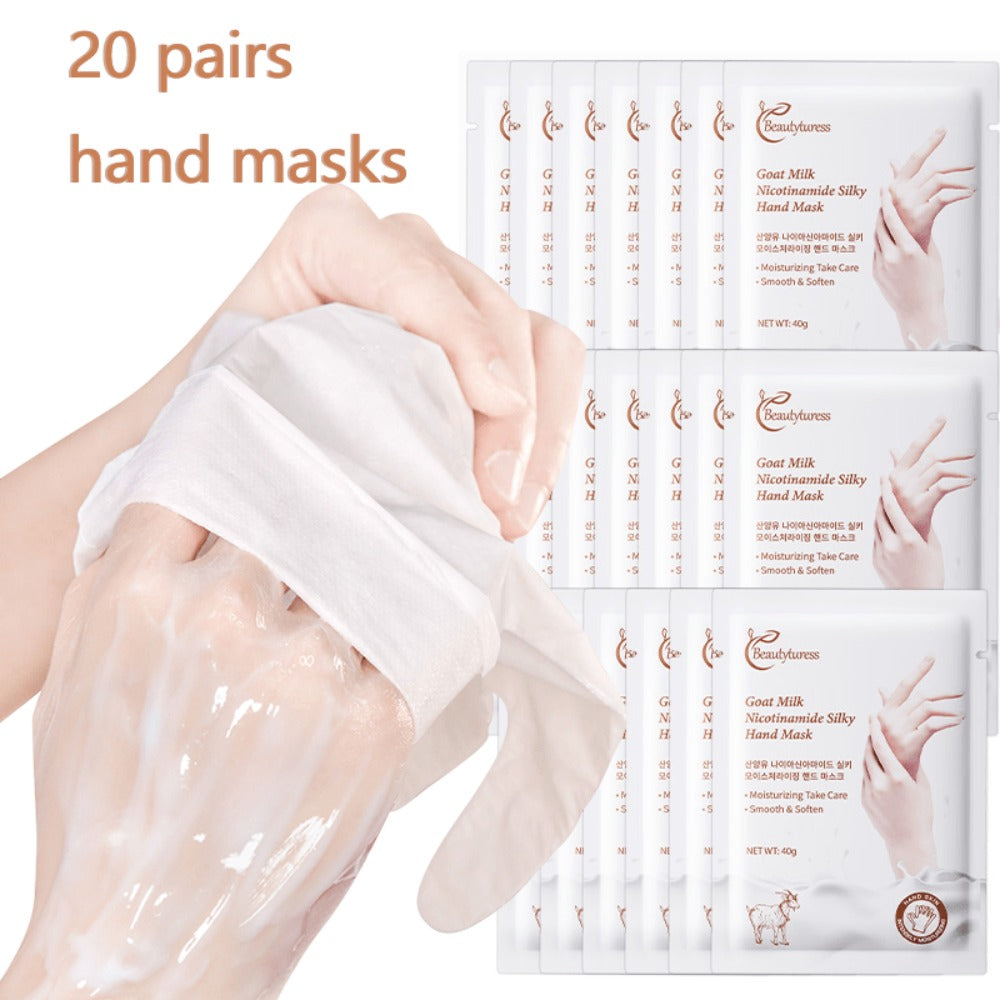 Goat Milk & Nicotinamide Hand Masks - 20 Pairs, Hypoallergenic, Moisturizing, Glycerin-Infused, Unscented, for Smooth & Soft Hands