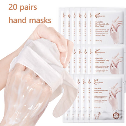 Moisturizing Hand Mask Gloves 20 Pairs with Niacinamide, Goat Milk & Glycerin | Brightening Deep Hydration Spa Treatment for Dry Rough Cracked Hands | Hypoallergenic Fragrance-Free Bulk Gift for Women