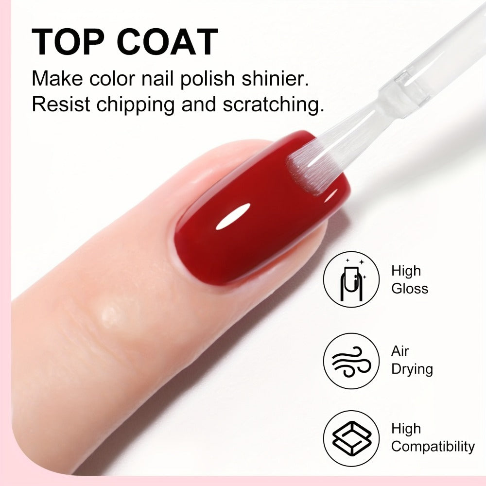 Nail Care Kit: Base Coat, Top Coat/Nutrient Oil/Drying Agent Set, 15ml/0.5oz, High Gloss, Long-lasting, Air Dry, Non-gel, Suitable For Home Nail Care