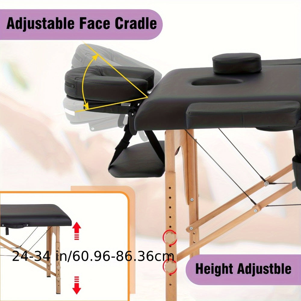 2 Fold Massage Table Portable Massage Bed Lash Spa Bed Tattoo Face Cradle Bed Adjustable with Bag