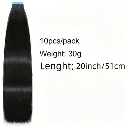 Tape In Hair Extensions Human Hair Straight Natural Black 1B Seamless Skin Weft 10pcs 30g Per Pack 16-24 Inch Women Invisible Blend Volume Length