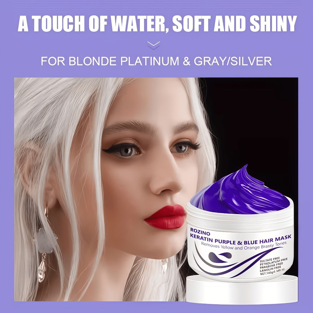 Purple Hair Mask Toner 2-Pack 3.53oz | 72-Hour Moisturizing Removes Brassiness Yellow Tones | Violet Keratin Rosemary | Smooths Frizzy Dry Hair in 3 Min | Blonde Platinum Gray