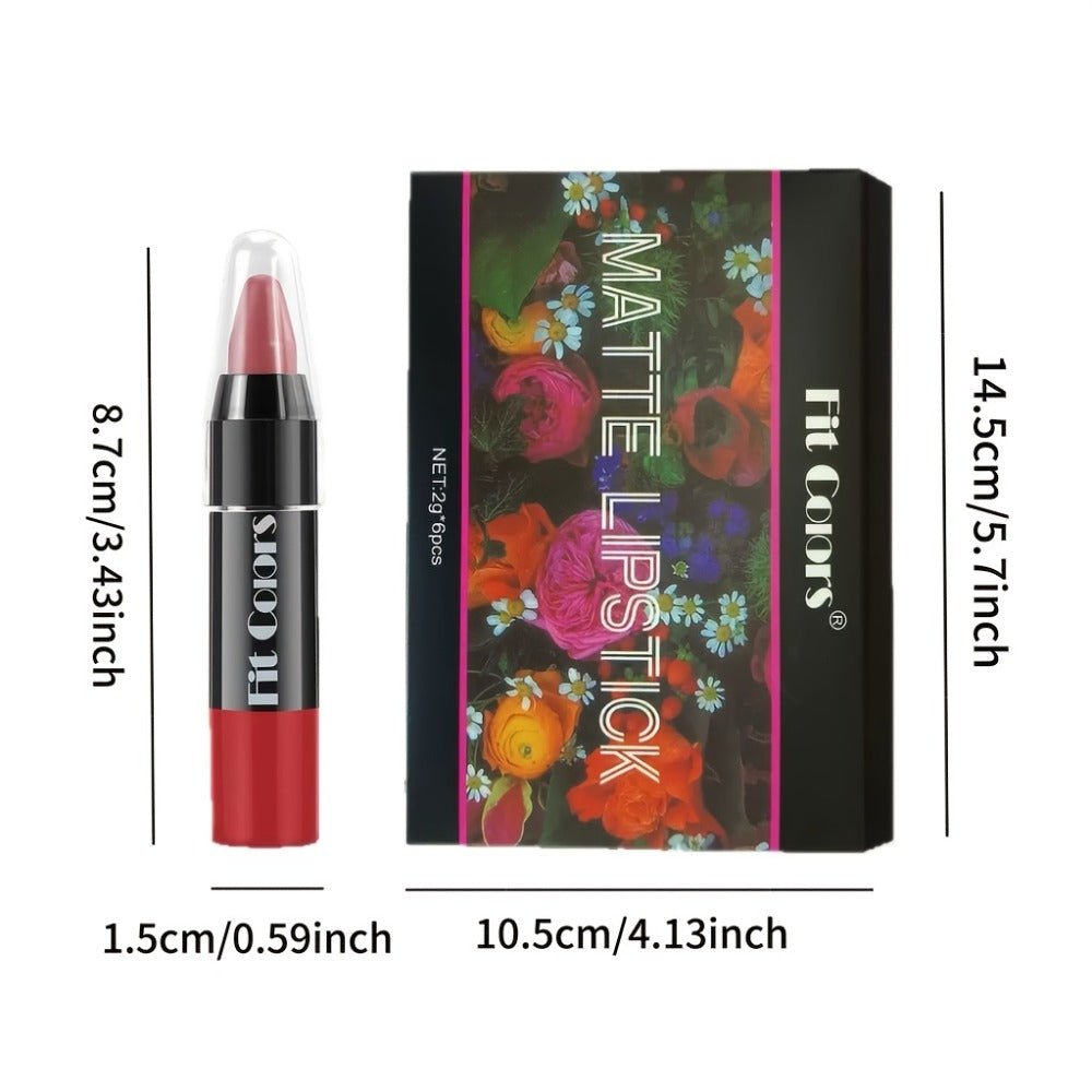 6pcs, Crayon Lipstick, Matte Lipstick, Easy Coloring Lipliner, Durable Easy Coloring Moisturizing Lipstick