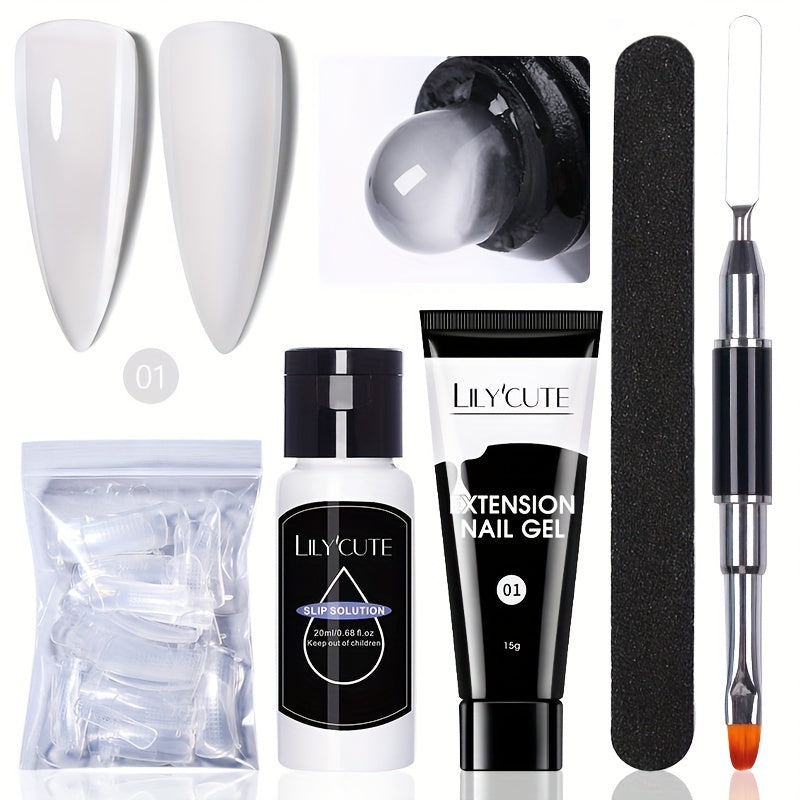 Nail Extension Gel Quick Builder White Nude Pink Crystal Acrylic UV LED Nail Construction Kit for Salon & Home Manicure 0.51oz 15g