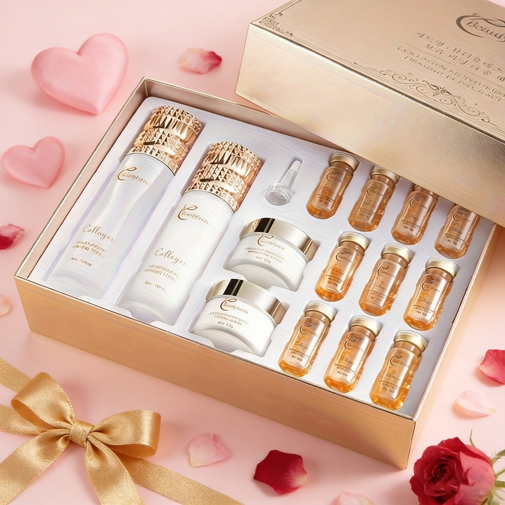 Gentle Korean Skincare Collagen Set - 14pcs Hydrating And Firming with Niacinamide - Moisturizing Face Care Kit, Luxury Gift Kit for Women, Christmas Gift And New Year Present
