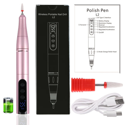 35000RPM Electric Nail Drill Rechargeable – Portable USB-Powered Low Noise Nail Efile for Manicure & Pedicure | Professional Cordless Nail Drill for Acrylic & Gel Nails, Gift for Women