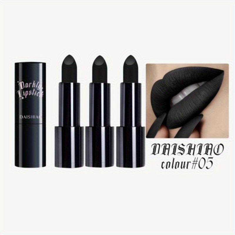 3pcs of Halloween Black Lipstick, Waterproof and Long-lasting Matte Lipstick, Cosmetic Lip Gloss, Gothic Style Lipstick, Valentine's Day Gift