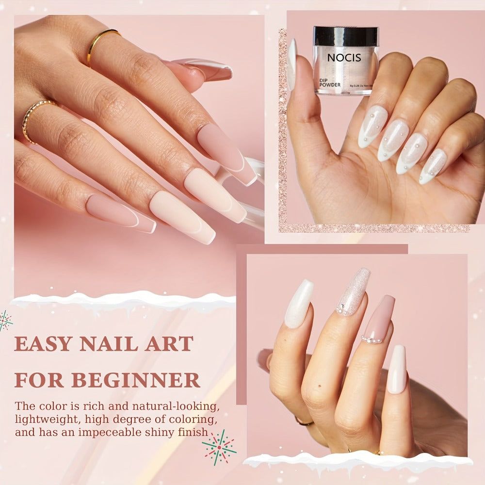 Dip Powder Nail Kit 4 Colors Glitter & Nude Shades - French Manicure Set with Base Coat Top Coat & Activator for Salon-Quality Nails at Home - Perfect Gift for Women
