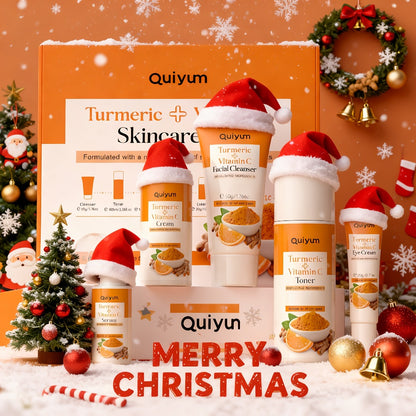 Turmeric Vitamin C Skincare Set 5-in-1 Facial Cleanser Serum Face Cream Eye Cream Toner Brightening Anti-Aging Gift Set for Women