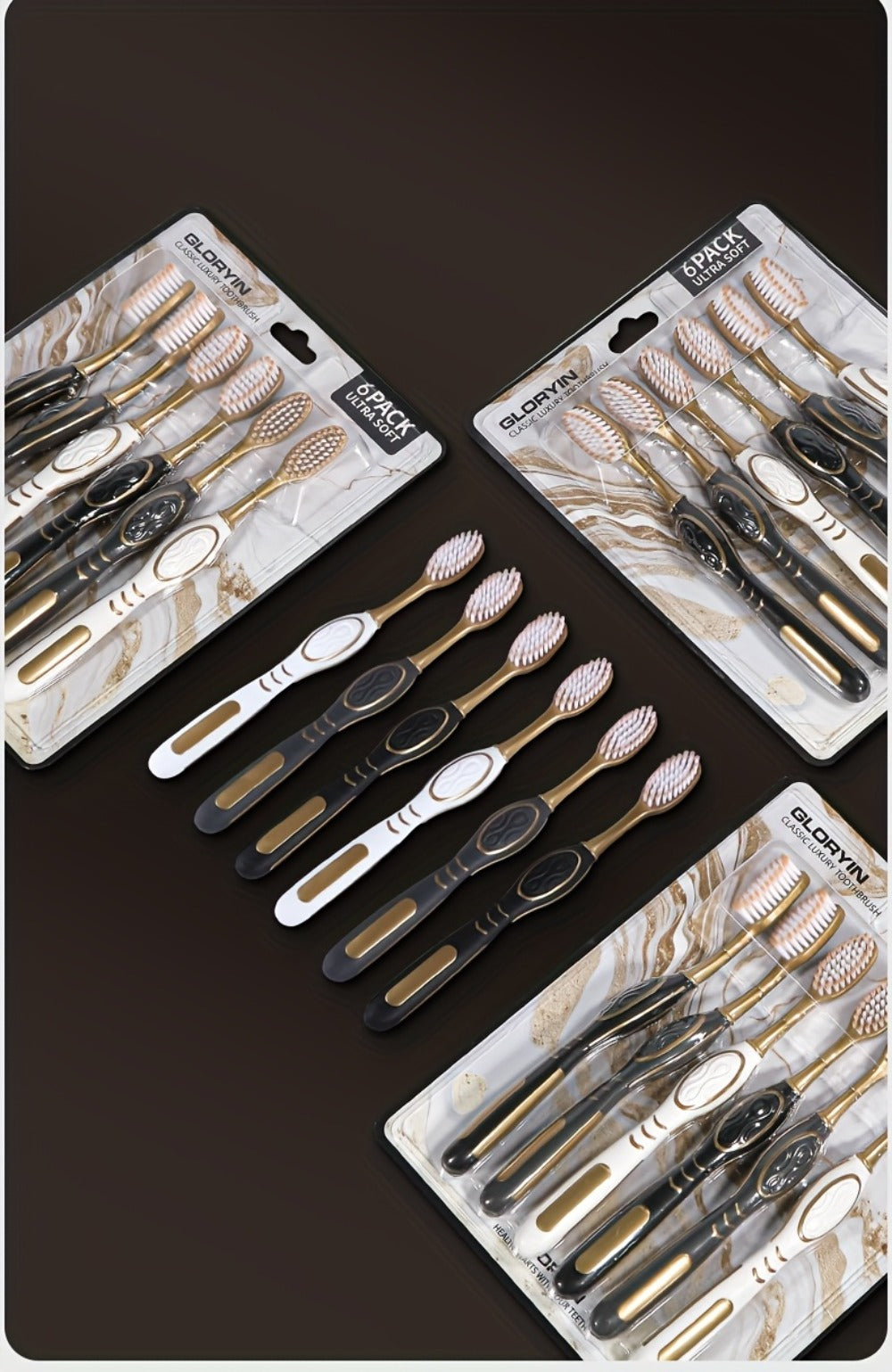 GLORYIN [6pcs Travel Set] [6pcs Travel Set X 2] White Platinum Series Olive-shaped Anti-slip Handle Travel Essential Household, Adult, Couple, Soft Bristle Toothbrush.