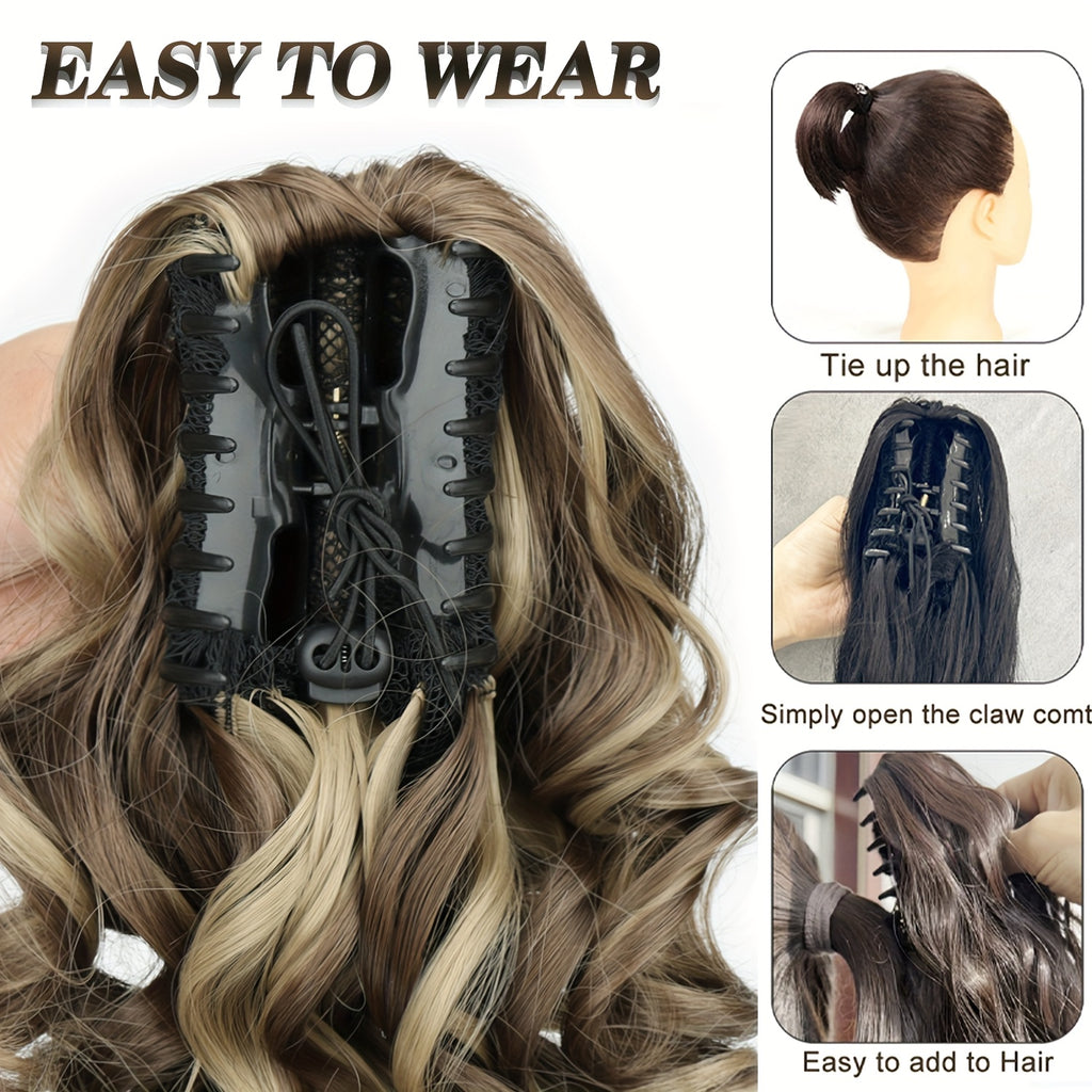 MERISIHAIR Women'S Clip-In Curly Wave Ponytail Wig with Dark Brown Synthetic Hair - Looking Hair Extension for Short Hair, Clip-On Ponytail for Daily Use, Parties, Weddings & Special Events (No Glue/) - Multi-Color