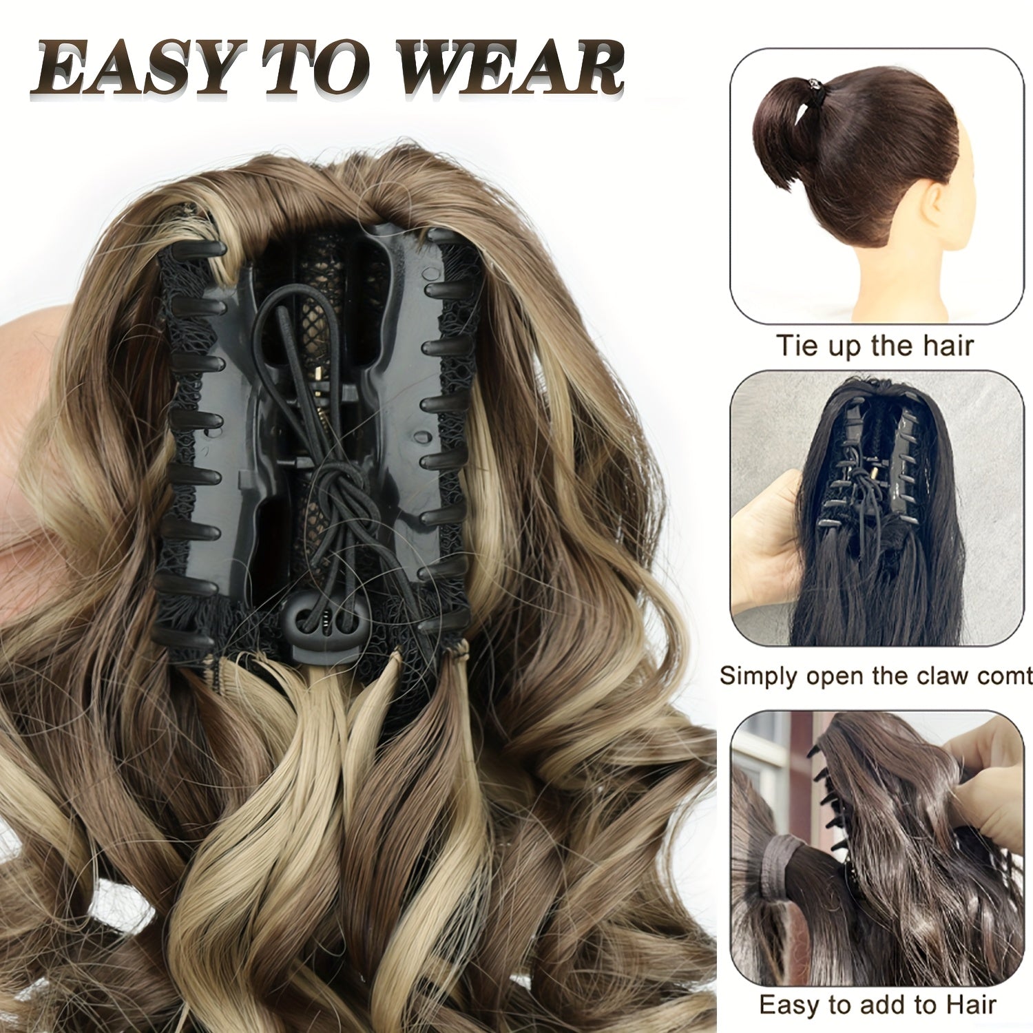 MERISIHAIR Women'S Clip-In Curly Wave Ponytail Wig with Dark Brown Synthetic Hair - Looking Hair Extension for Short Hair, Clip-On Ponytail for Daily Use, Parties, Weddings & Special Events (No Glue/) - Multi-Color