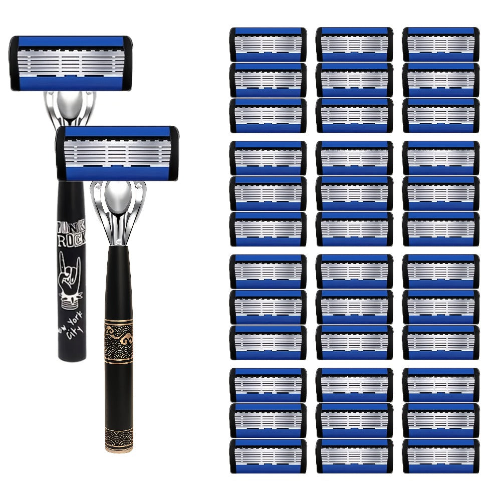 Men's Razor with Replaceable Stainless Steel Blades — 36/72 Ultra-Sharp Blades, Anti-Slip Handle, Smooth & Safe Shaving Accessory for Men
