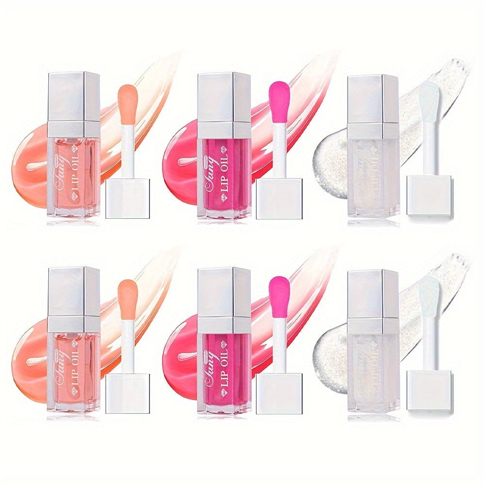 Lip Gloss Oil Set 3pcs/6pcs - Hydrating Plumping Lip Glow Oil, Shiny Transparent Lip Plumper, Long-Lasting Glossy Lip Color in Berry Coral Pink Red, Valentine's Day Gift for Her