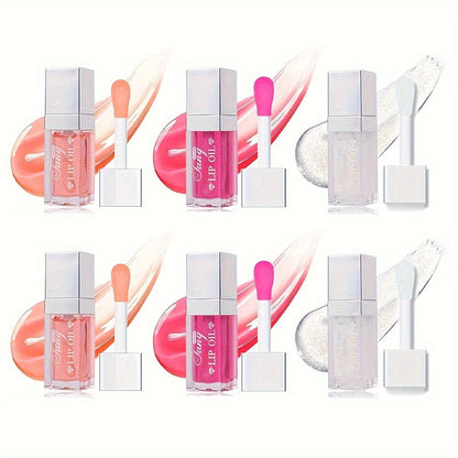 Lip Gloss Oil Set 3pcs/6pcs - Hydrating Plumping Lip Glow Oil, Shiny Transparent Lip Plumper, Long-Lasting Glossy Lip Color in Berry Coral Pink Red, Valentine's Day Gift for Her