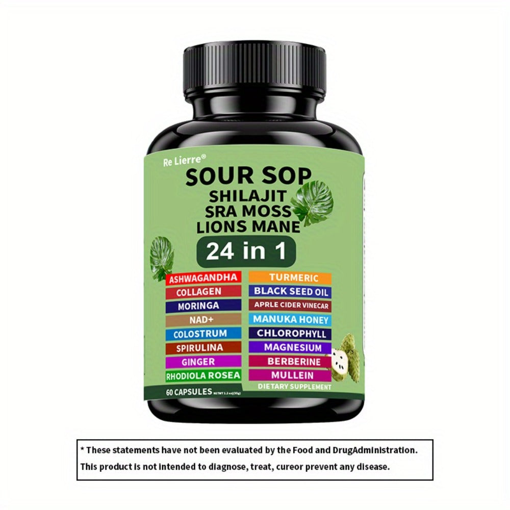 [24in1 Soursop Moss Capsules] Brakme 24in1 Soursop Shila Sea Moss Lions Mane Capsules - 1pc &2pcs, Men & Women Friendly, Supports Intestinal Health &Antioxidant