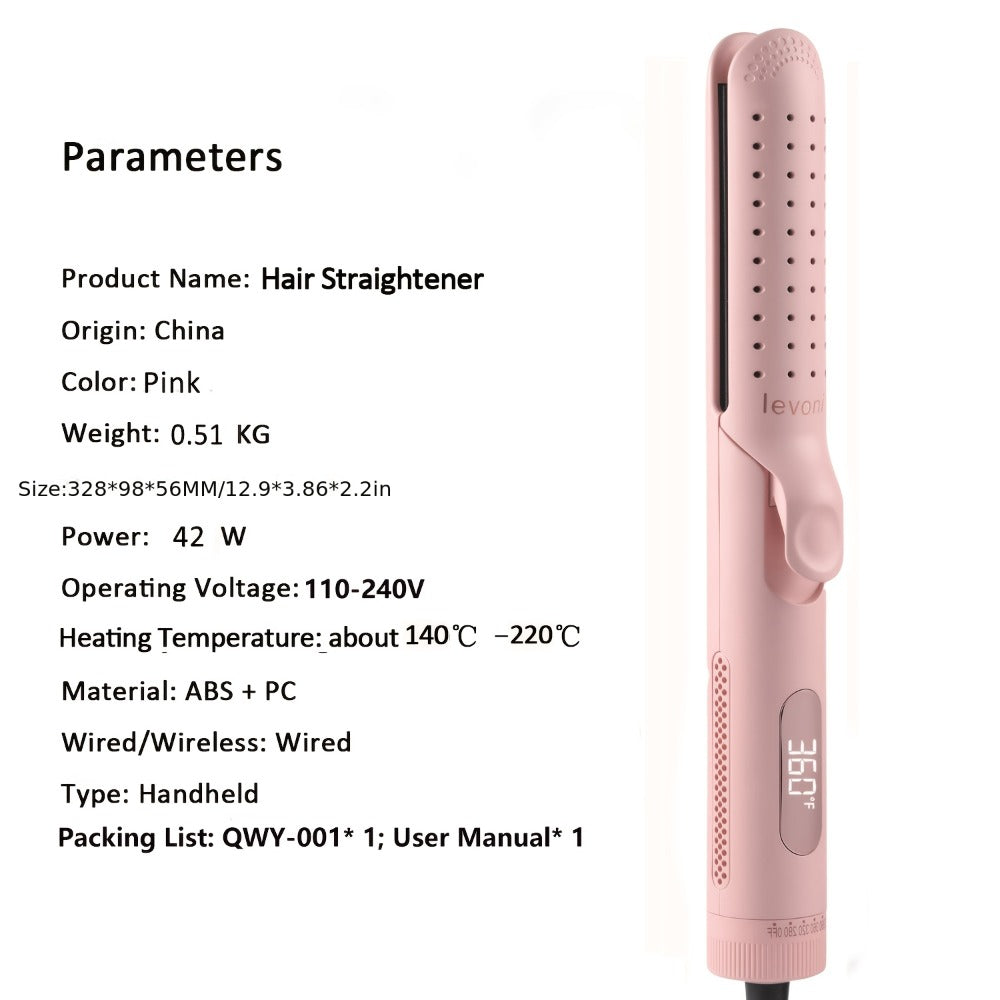 2-in-1 Pink Heated Curling Iron, Flat Iron and Curler, Heat-Free Curling Iron, 360° Adjustable, 5-Level Hot/Cold Air Adjustment, Fast & Dual Voltage, for Long and Short Hair