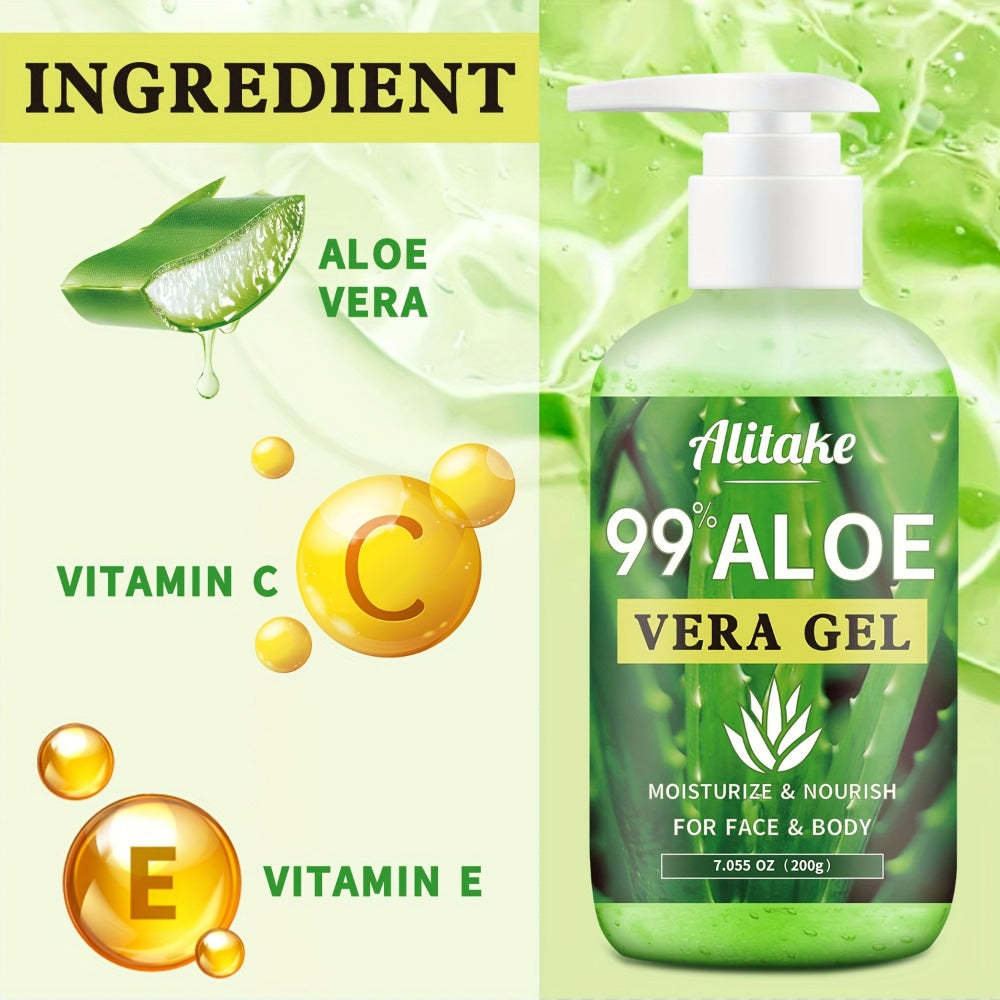 Alitake 99% Aloe Vera Gel Made Within 12 Hours Of Harvest - Lightweight, Non-Sticky Aloe Gel for Face Body, Hair, & Scalp, Natural, Hydrating Aloe Gel, 7oz.local Warehouse, The Perfect Gift, Gift for Mom.