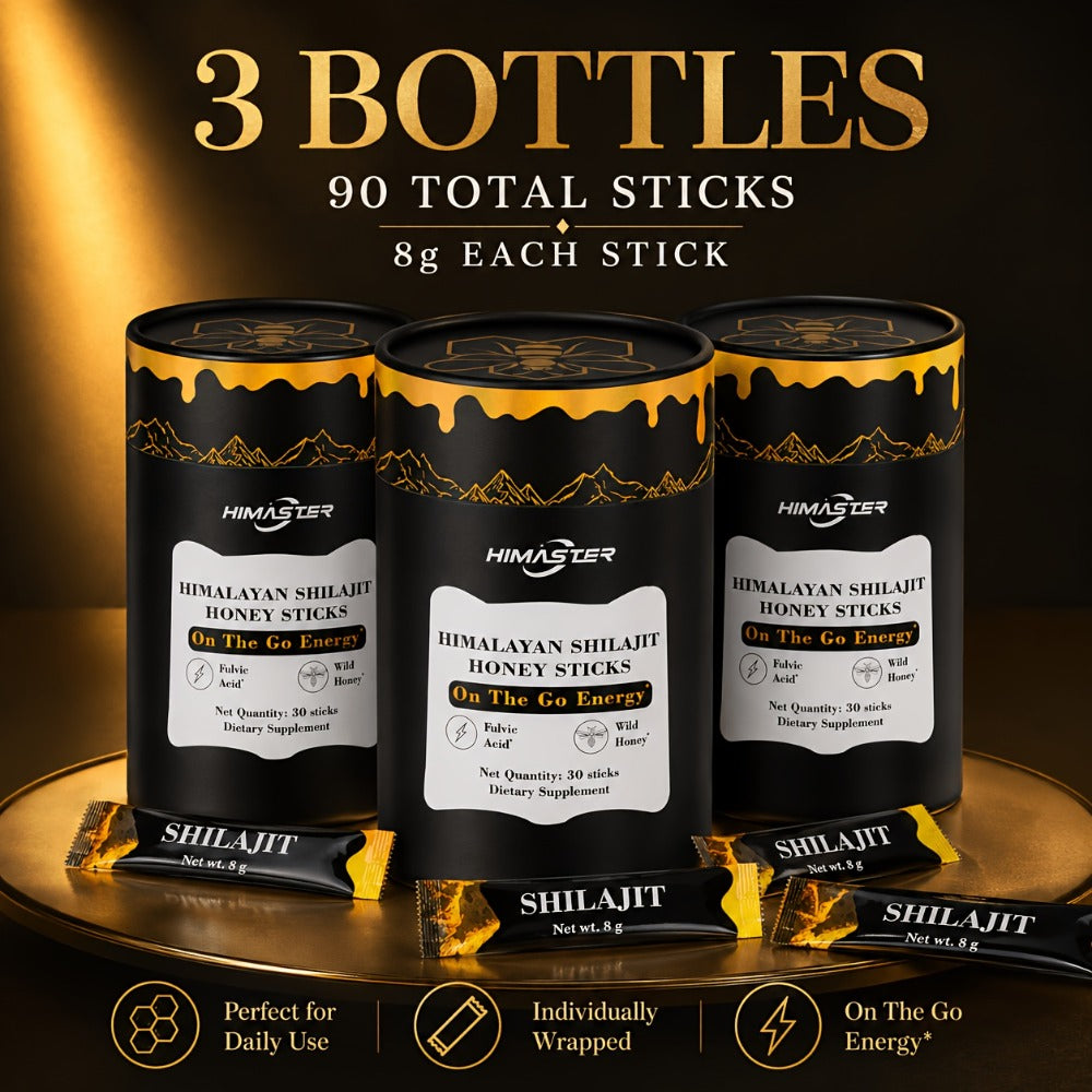 Himaster Shila Honey Sticks, 30 Sticks 1 Bottle Easy to Consume, Shila for Support, Vitality, 85+ Trace Minerals, 75%+ Fulvic Acid for Men & Women Himalayan Shila Sticks with Honey & Saffron
