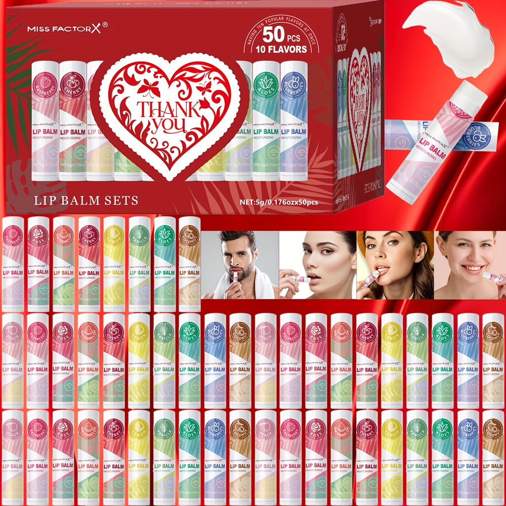 [Moisturizing Lip Balm Set] 50pcs/Box Moisturizing & Hydrating Lip Balm Set | Day and Night Use, Fruit Flavored Lip Care for Autumn-Winter Cracked Lips, Perfect Holiday Gift Choice, Unique Gift Pack