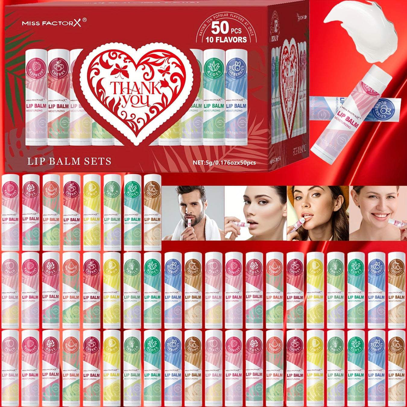 [Moisturizing Lip Balm Set] 50pcs/Box Moisturizing & Hydrating Lip Balm Set | Day and Night Use, Fruit Flavored Lip Care for Autumn-Winter Cracked Lips, Perfect Holiday Gift Choice, Unique Gift Pack
