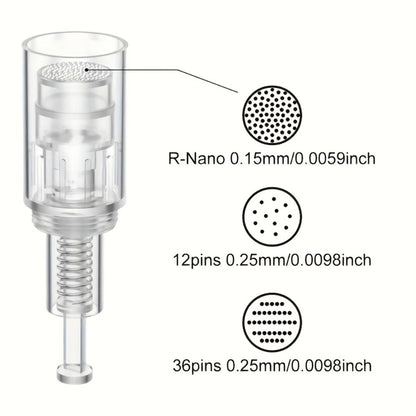 Derma Pen Replacement Needle Cartridges 10pcs/Pack — 12 Pin, 36 Pin & R-Nano Tips for L1 L3 L6 L8 S8 Microneedling Pen, 0.25mm Screw-Lock