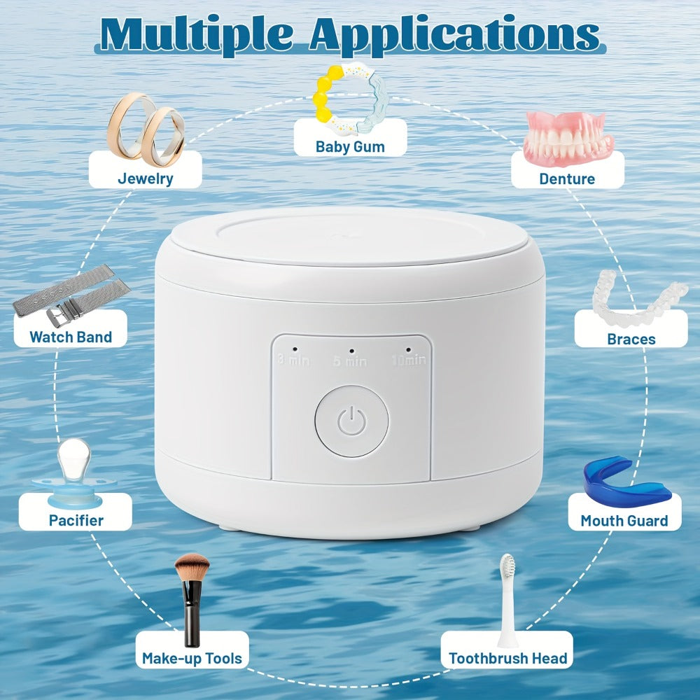 Denture Cleaning Machine One-Touch Operation Automatic Cleaning Device 3 Speeds Timing for Cleaning Jewelry Glasses