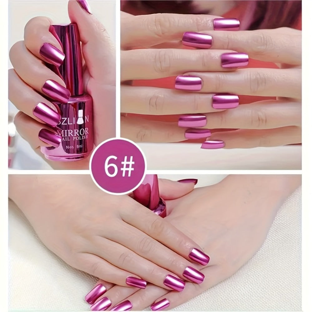 Metallic Nail Polish Set 12PCS Mirror Chrome 3D Effect Nail Art Colors - Built-in Fine Brush Metal Paint for Salon DIY Nail Design Manicure Gift