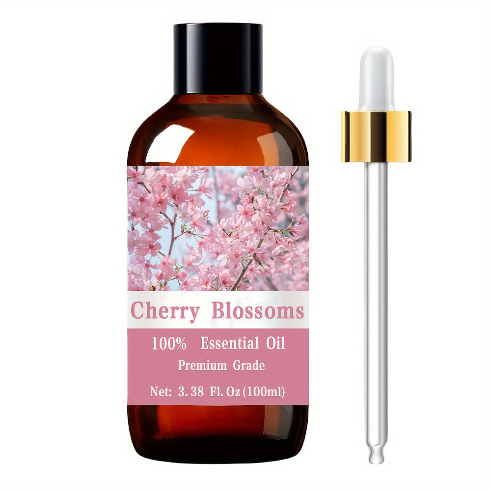 Cherry Blossoms Essential Oil, 100ml/3.38fl.oz, 100% Pure Care Grade for Nail, Hair & Skin Care, Massage, Moisturizing Massage Essential Oil for Men & Women, Meditation Gift, Perfect Christmas Gift