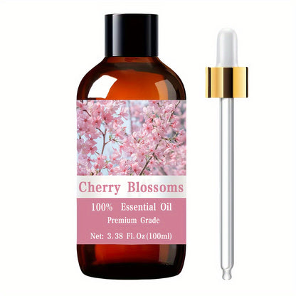 Cherry Blossom Essential Oil 100ml Pure Aromatherapy Oil for Skin Care Hair Care Nail Care Massage Moisturizing Body Oil for Men Women Meditation Relaxation Spa Gift
