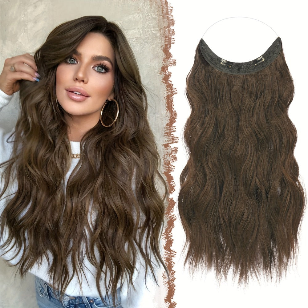 Invisible Wire Hair Extensions for Women Synthetic Wavy Wig with Clear Wire 18 Inch Multi-Color Balayage Highlight Natural Look Glueless No Damage Easy Apply