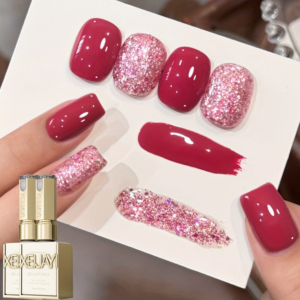 Gel Nail Polish Set Candy Glitter Nude Pink Sparkling Semi Permanent Soak Off UV LED Nail Art Varnish Manicure Kit 2pcs